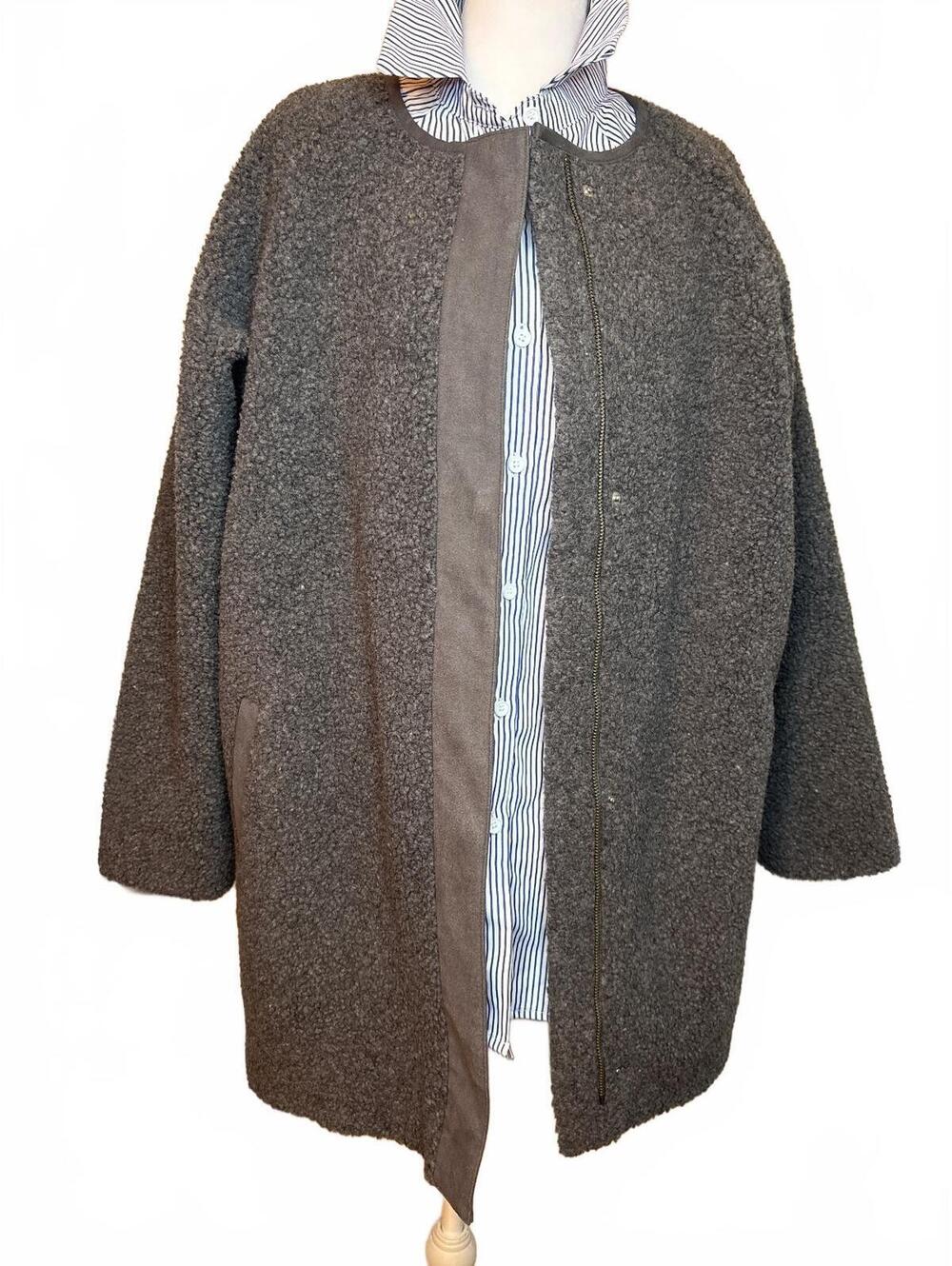 Lands’ End Grey Wool Fleece Blend Sherpa Jacket M